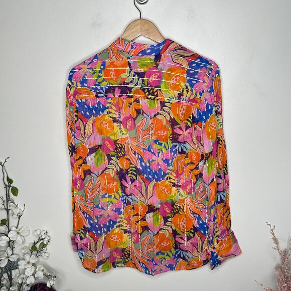 ROCOCO SAND Plum Floral Shirt Mixed Fruit Bright Sz S $173 {HH17} - Picture 3 of 5